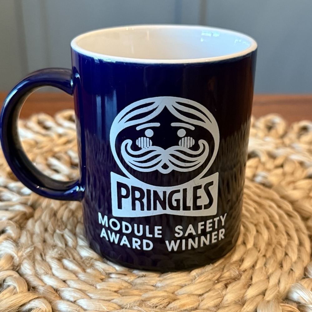 Vintage Pringles Module Safety Award Winner Mug | Blue White‎ Coffee Cup Advert